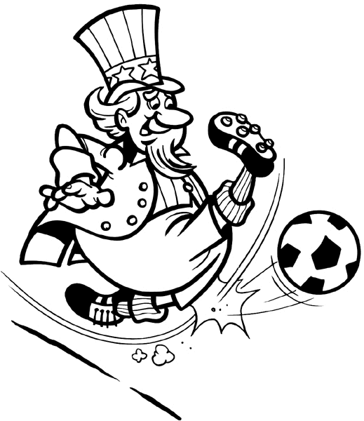 Uncle Sam kicking a soccer ball vinyl sticker. Customize on line. Sports 085-1149